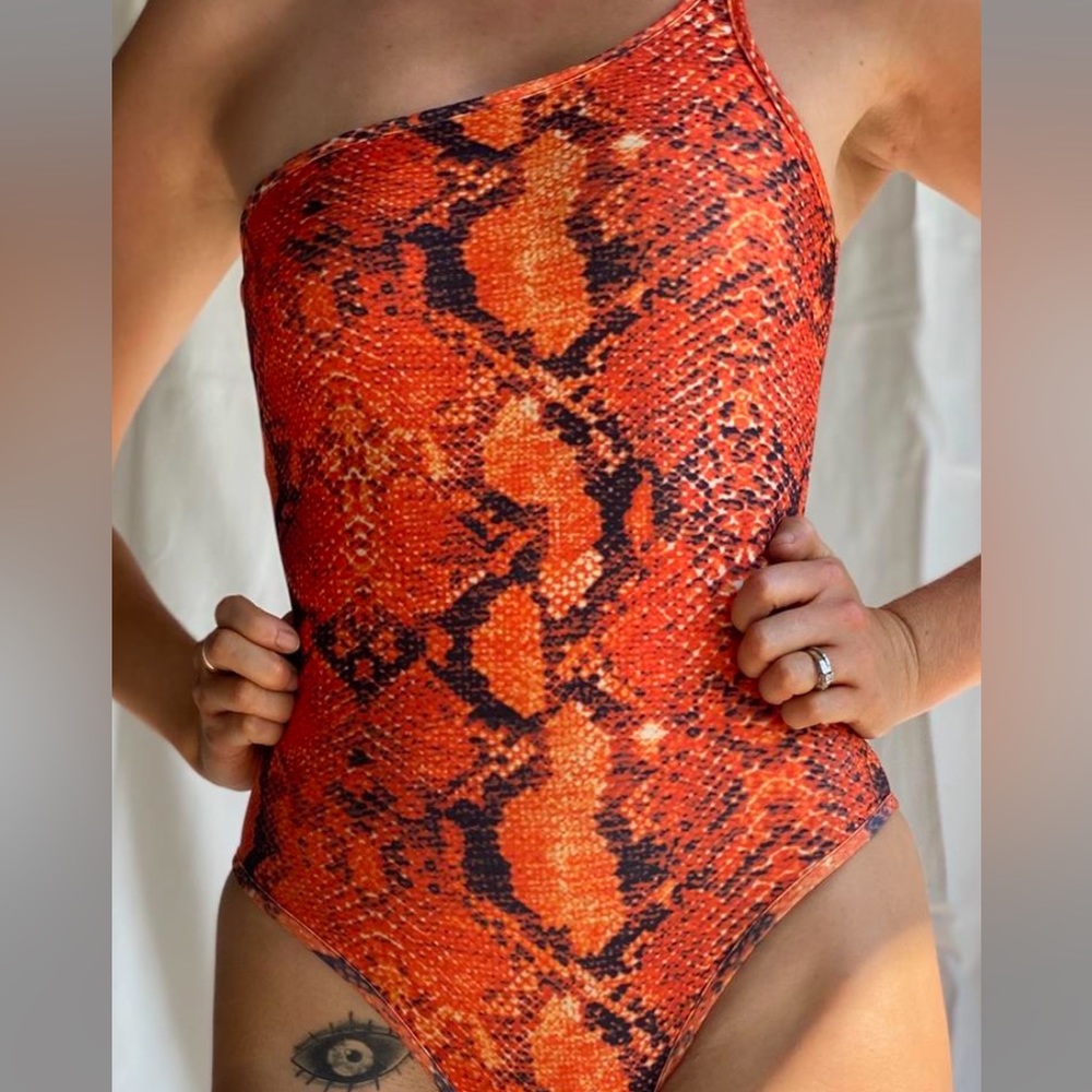 Modern Polly orange snakeskin print swim/ bodysuit